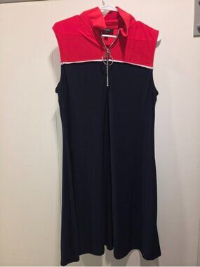 MSK Red and Navy Sleeveless A-Line Dress with Ring Zip